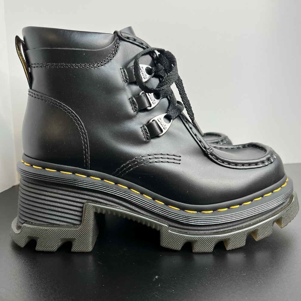 NEW Dr. Martens Black Combat Corran Chunky Platform Heeled Boots Gothic Size 7